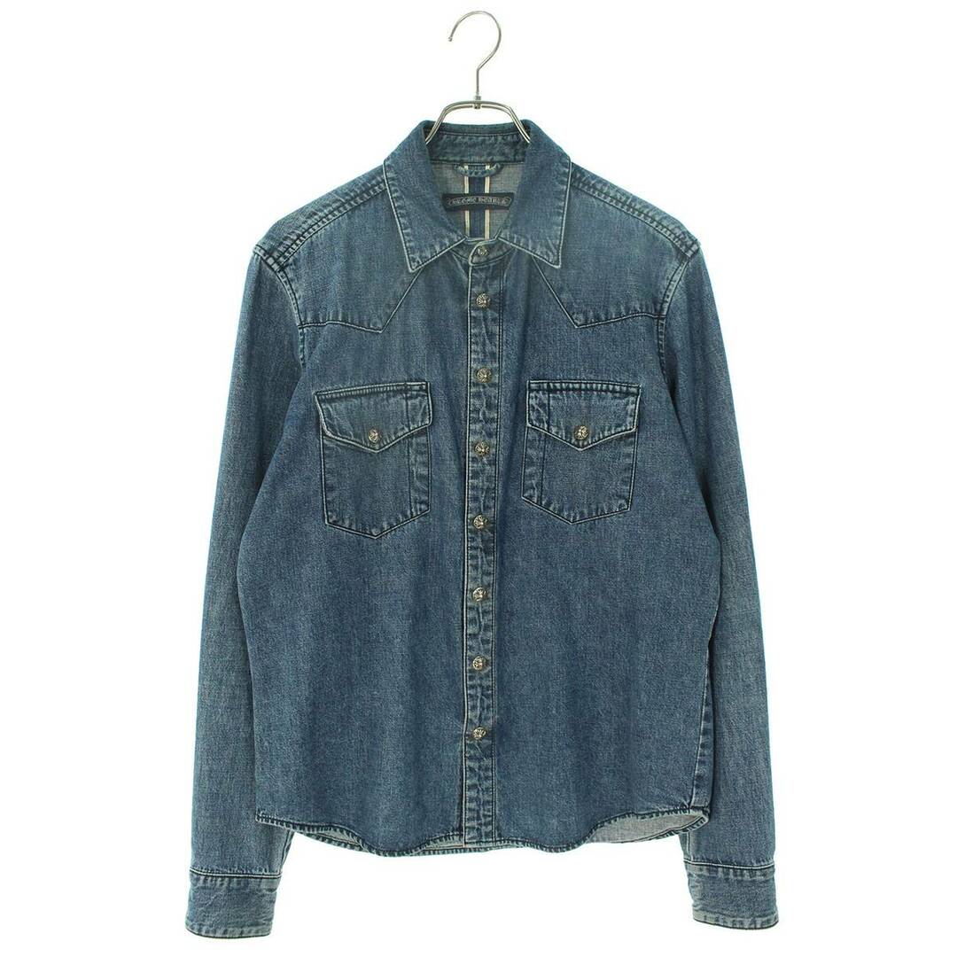 クロムハーツ  DENIM WESTERN O/デニムウエスタン 袖クロスパッチクロスボールボタンデニム長袖シャツ  メンズ SM（JVP)