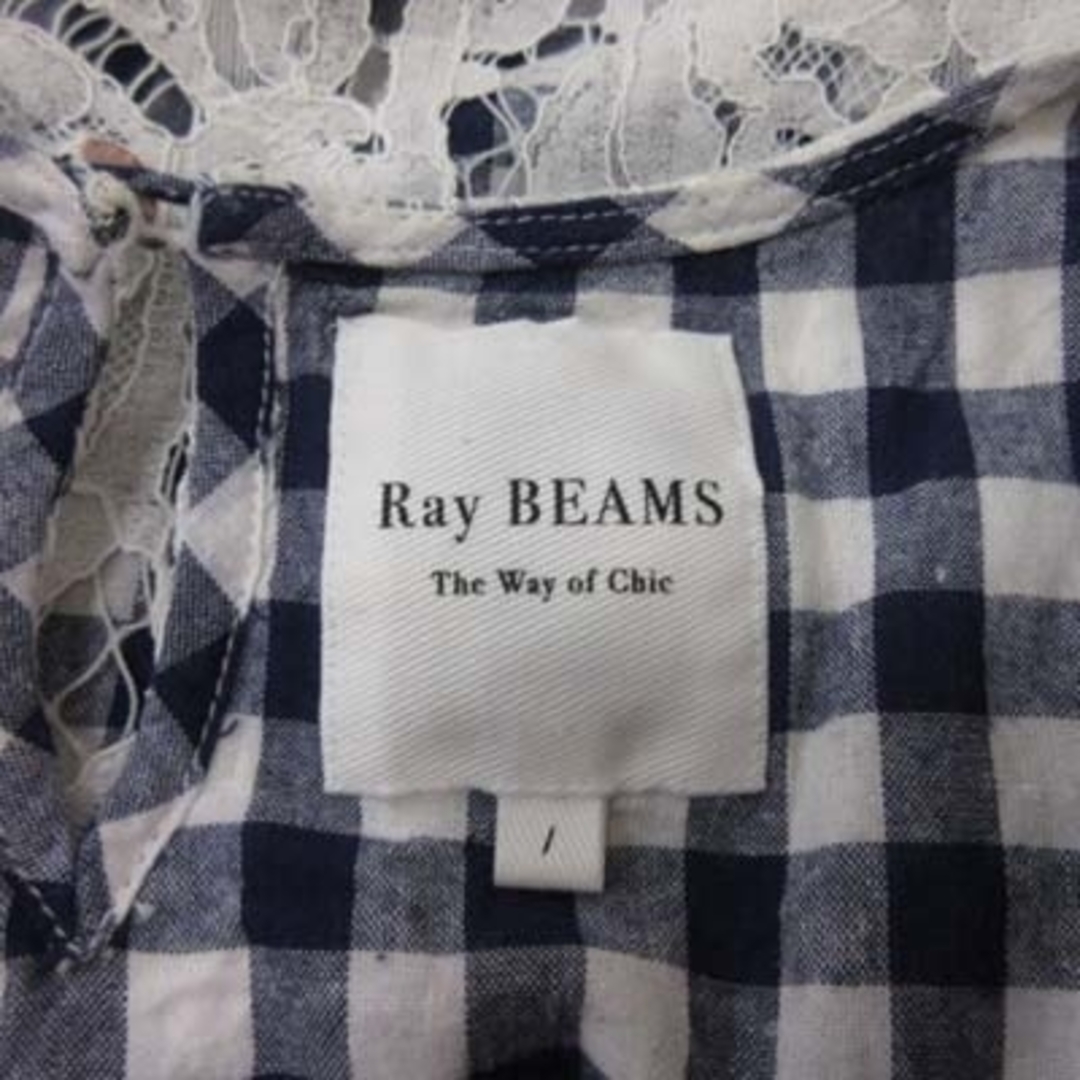 Ray BEAMS(レイビームス)のレイビームス ブラウス ノースリーブ ギンガムチェック レース 1 白 紺 レディースのトップス(シャツ/ブラウス(半袖/袖なし))の商品写真