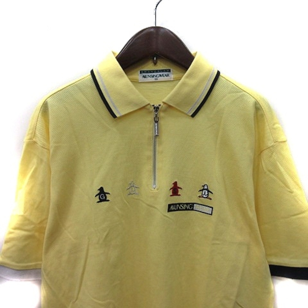 マンシングウェア ポロシャツ 鹿の子 ハーフジップアップ 半袖 刺繍 黄色