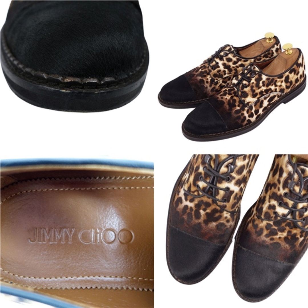 美品 ジミーチュウ JIMMY CHOO レザーシューズ ダービーシューズ レオパード柄 ハラコレザー 革靴 メンズ 42.5(27.5cm相当) ベージュ/ブラック