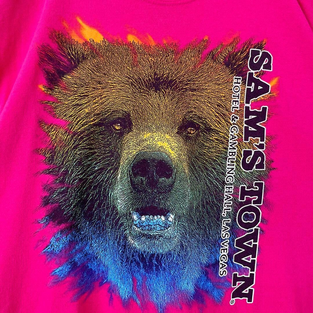 アメリカ古着ゆるだぼオーバーサイズ熊ベアーアニマルプリントTシャツ　ピンク2XL メンズのトップス(Tシャツ/カットソー(半袖/袖なし))の商品写真