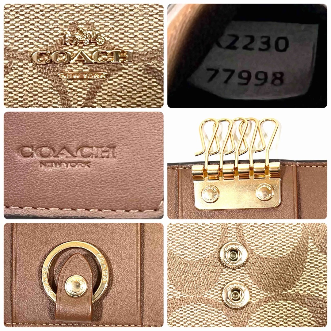 COACH コーチ ファイブリング キーケース シグネチャーロゴ カーキ レザー