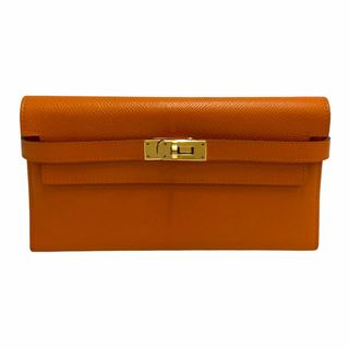 エルメス(Hermes)の極 美品 箱付き □L刻印 HERMES エルメス ケリーウォレット ロング ヴォーエプソン レザー 本革 長財布 ウォレット オレンジ 33327(財布)