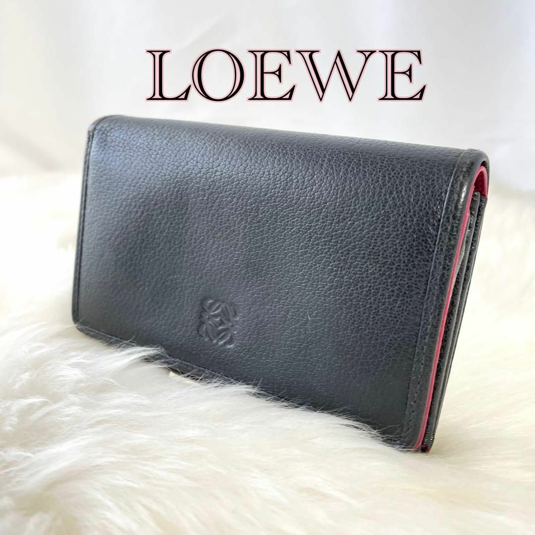 LOEWE - LOEWE コンパクトウォレット アマソナ 二つ折り財布 ブラック ...