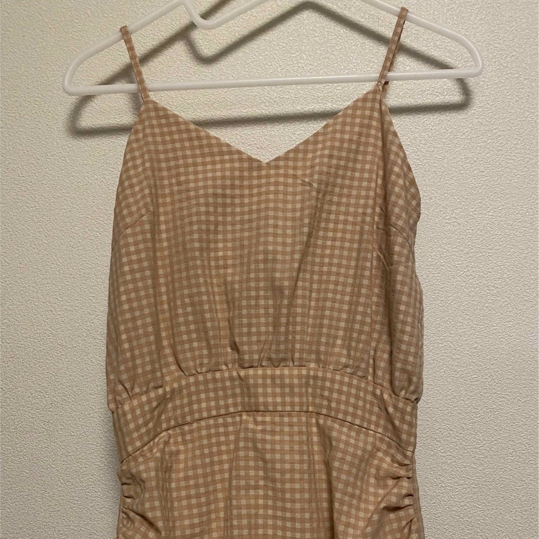 gingham check gather cami one-piece