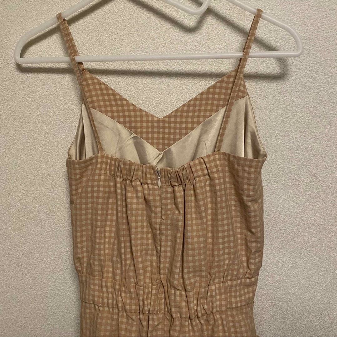 gingham check gather cami one-piece