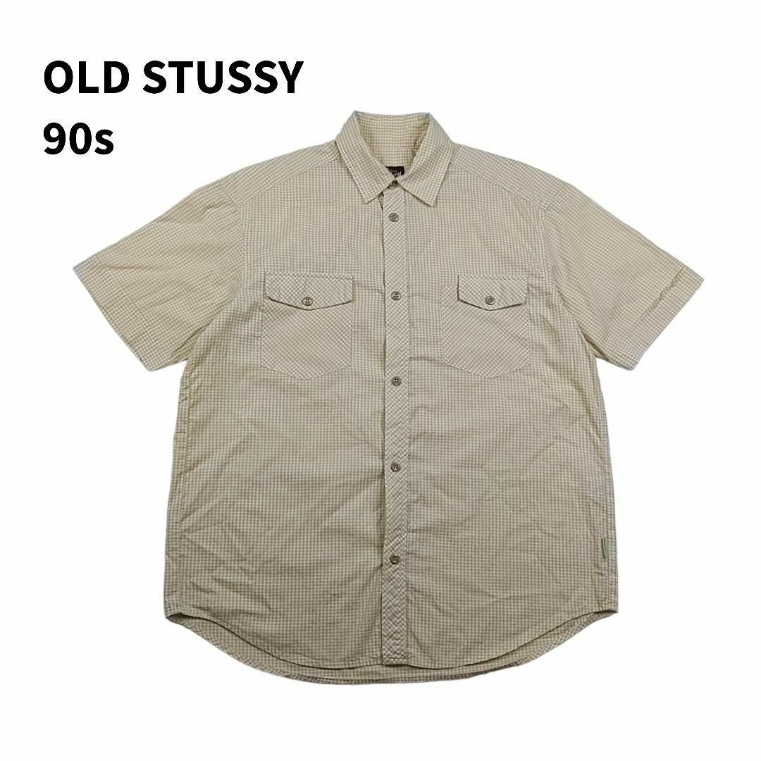 90s USA製 OLD STUSSY チェックシャツ 半袖 ワンポイント ロゴ生産国アメリカ