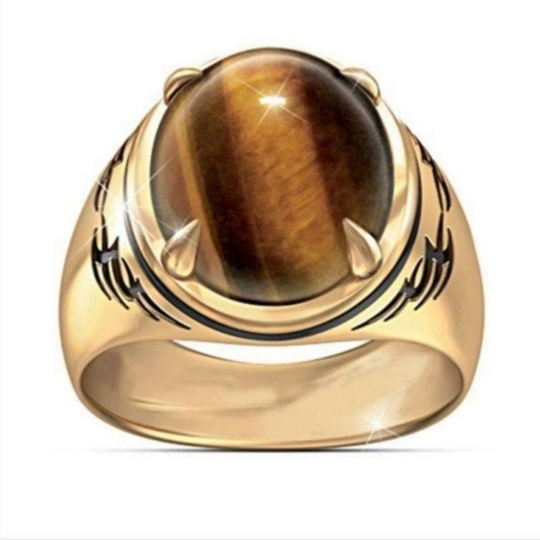 【SALE】リング メンズ アクセサリー ゴールド タイガー アイ 指輪 20号 メンズのアクセサリー(リング(指輪))の商品写真