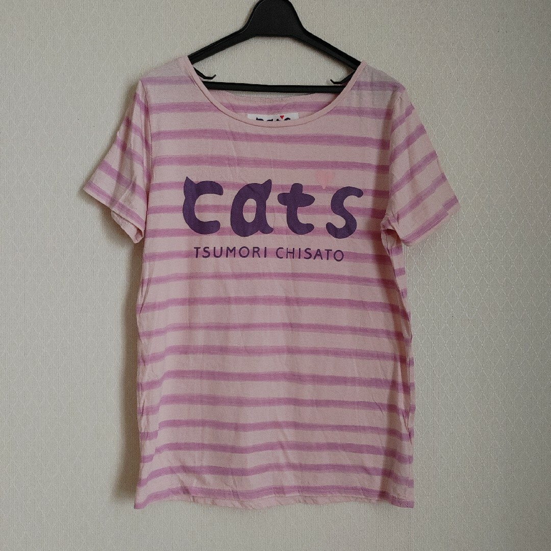 TSUMORI CHISATO(ツモリチサト)のツモリチサト Cats ボーダー 半袖Tシャツ ピンク レディースのトップス(Tシャツ(半袖/袖なし))の商品写真