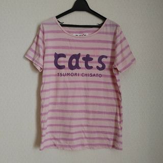 ツモリチサト(TSUMORI CHISATO)のツモリチサト Cats ボーダー 半袖Tシャツ ピンク(Tシャツ(半袖/袖なし))