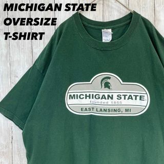 アメリカ古着ミシガンステイトカレッジフットボールプリントTシャツ緑ゆるだぼ2XL(Tシャツ/カットソー(半袖/袖なし))