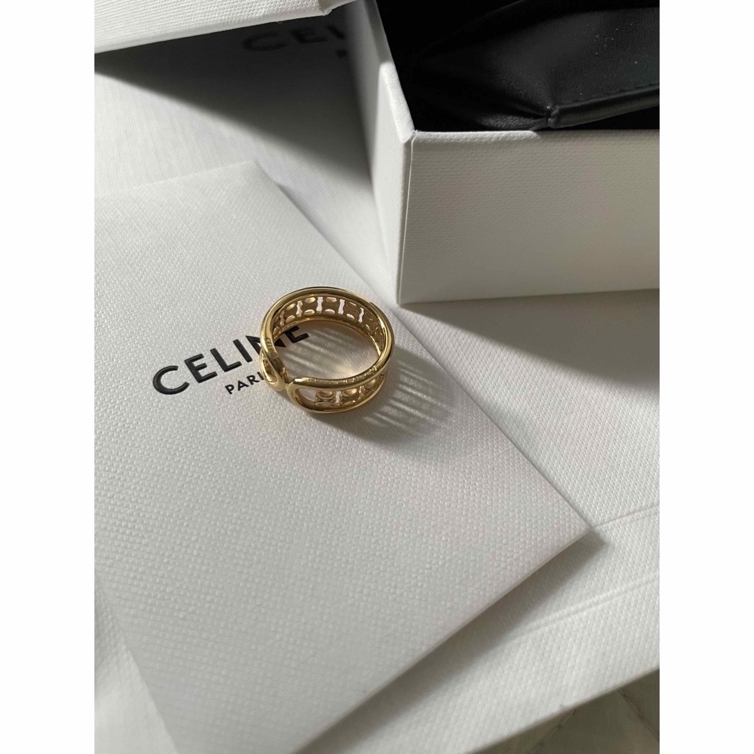 美品 CELINE セリーヌ K18YG PT900 リング トリオンフ-