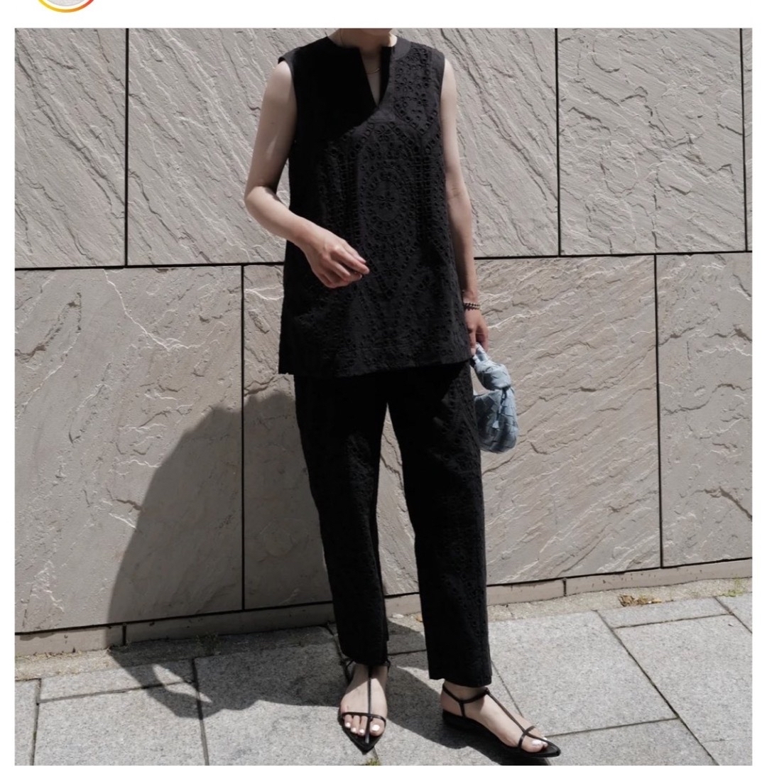 IENA - machatt カットワークレースブラウス➕パンツ(ブラック)の