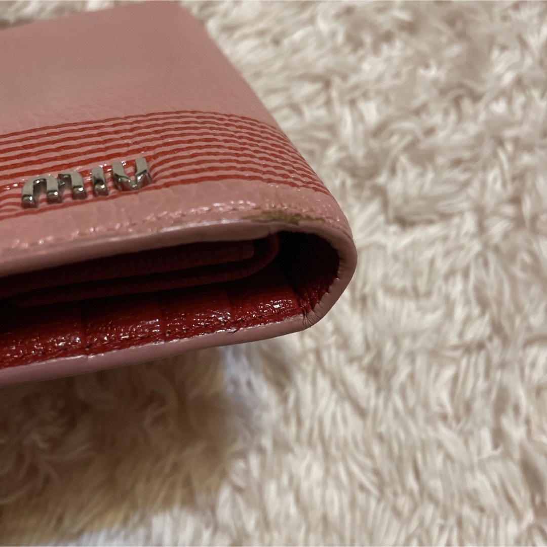 MIUMIU 二つ折り財布　ピンク　本革　猫