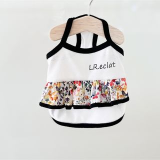 犬服＊メッシュ　フラワー＆ペプラムキャミソール　ハンドメイド　小型犬服　犬の洋服(犬)