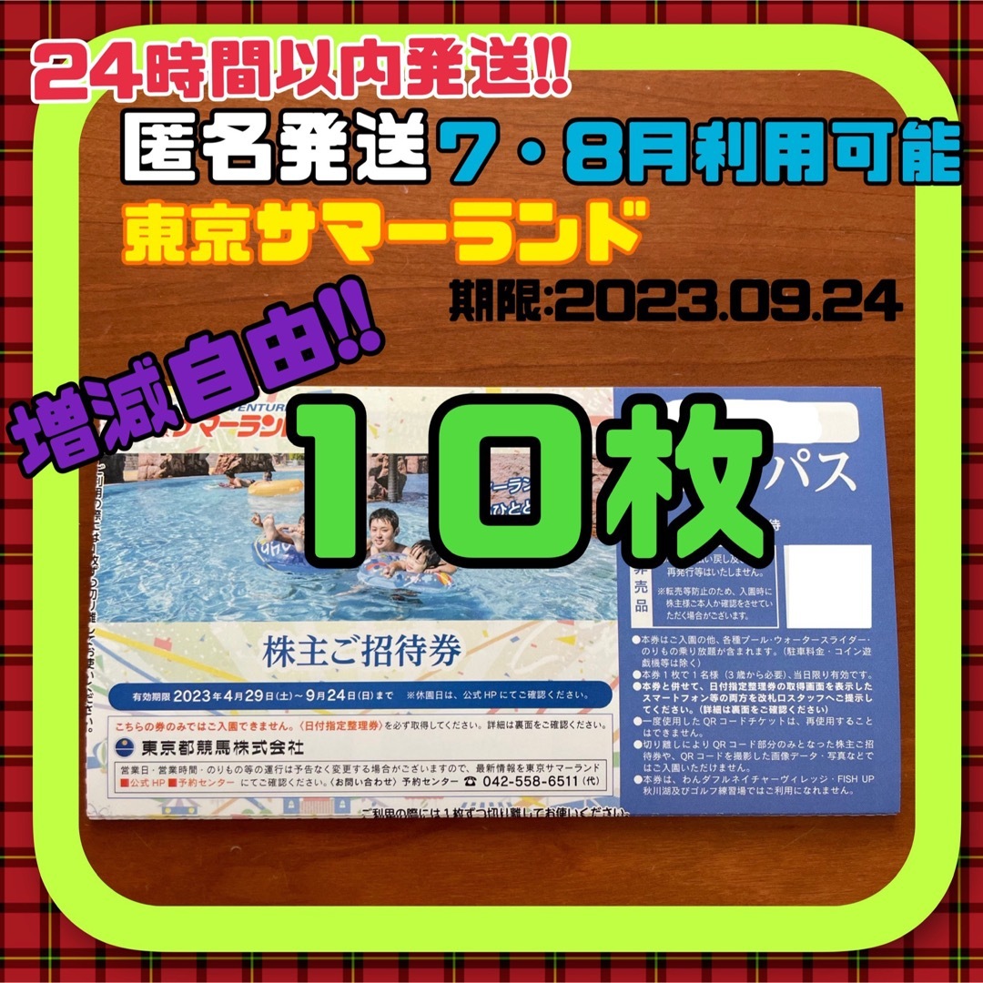 ☆決算特価商品☆ 【昼12時まで当日発送可能】東京サマーランド 10枚