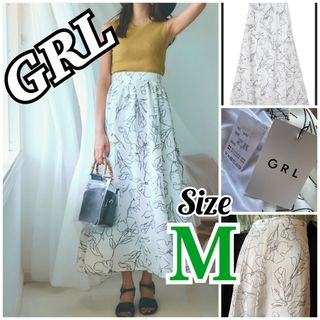 グレイル(GRL)のタグ付新品！GRL手描き風花柄フレアスカートMサイズ(ロングスカート)