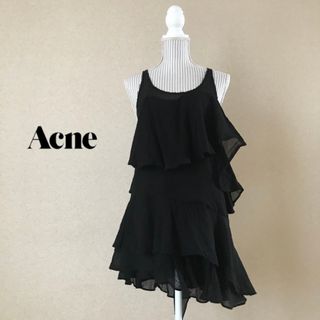 アクネ(ACNE)の【美品】アクネ　ブラック　レイヤード　ワンピース　Sサイズ　ACNE(ひざ丈ワンピース)