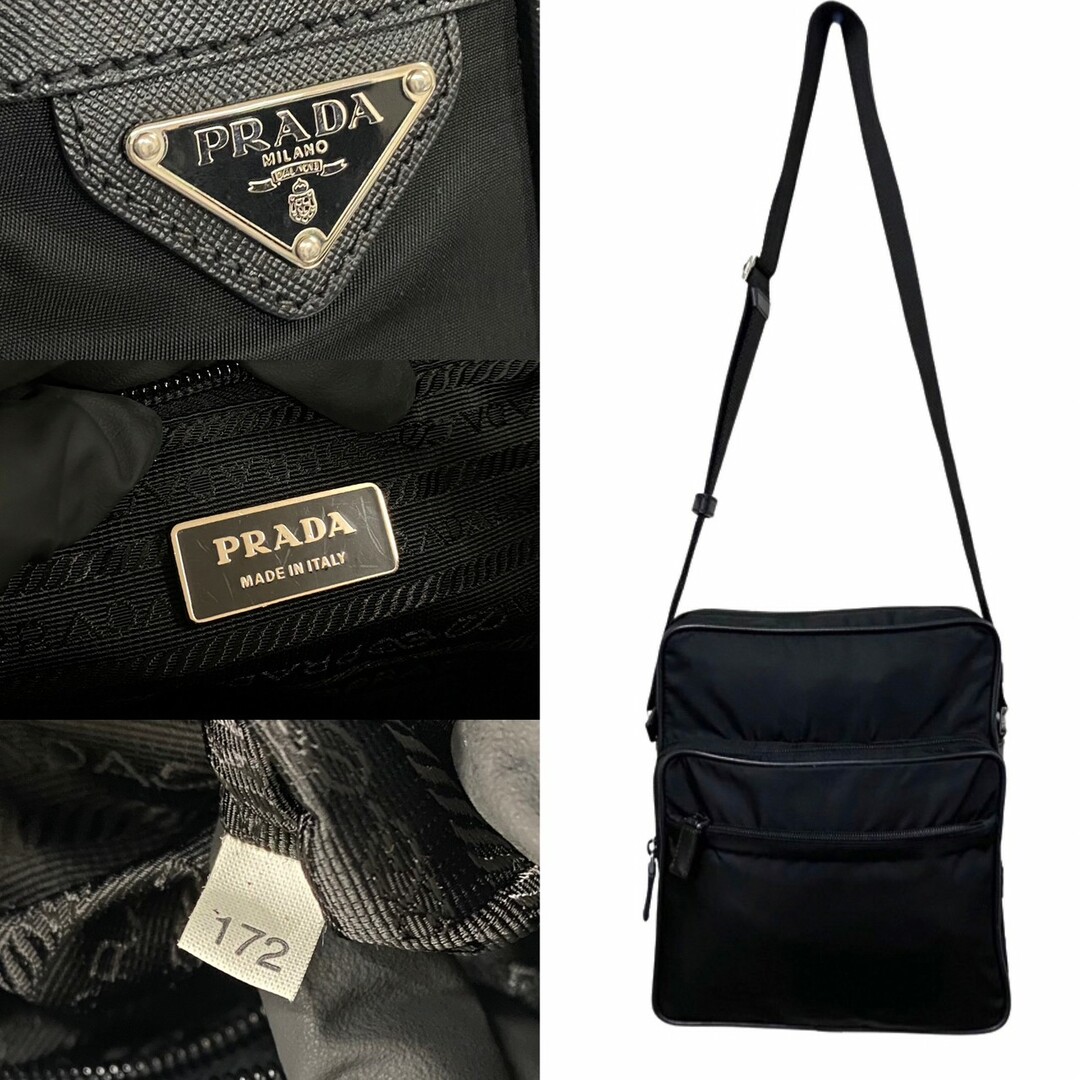 極 美品 PRADA プラダ 三角ロゴ 金具 ナイロン レザー 本革 ミニ