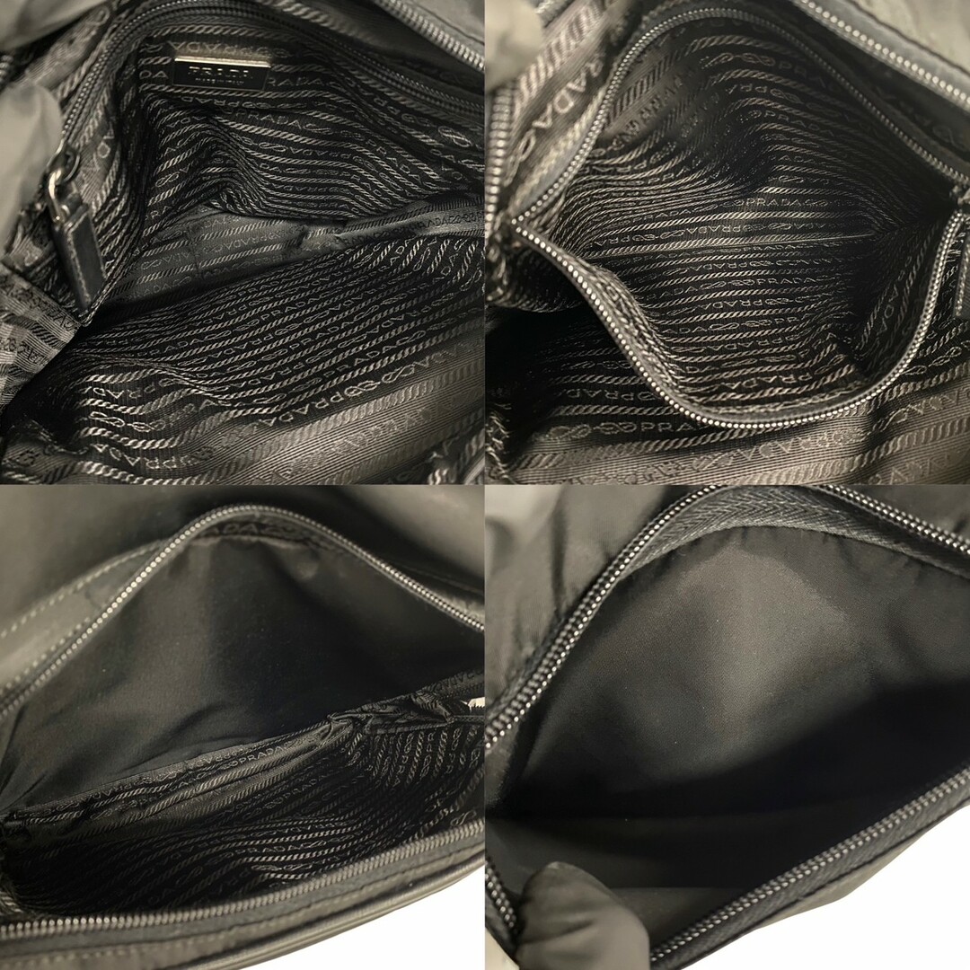 極 美品 PRADA プラダ 三角ロゴ 金具 ナイロン レザー 本革 ミニ ショルダーバッグ ポシェット サコッシュ ブラック 黒 25043
