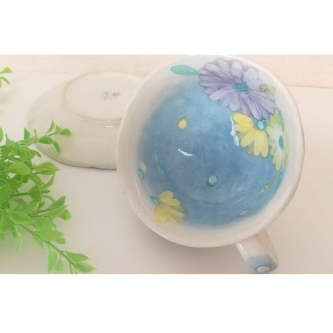 ゆずりは工房の姉妹ブランド 工房風花 爽やかな花舞う (彩粉引花紋青)