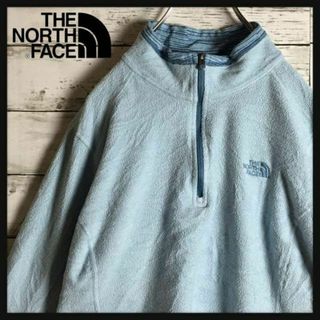 ザノースフェイス(THE NORTH FACE)の【人気定番】ノースフェイス☆刺繍ロゴ入りハーフジップフリース　薄手　水色　955(Tシャツ(長袖/七分))