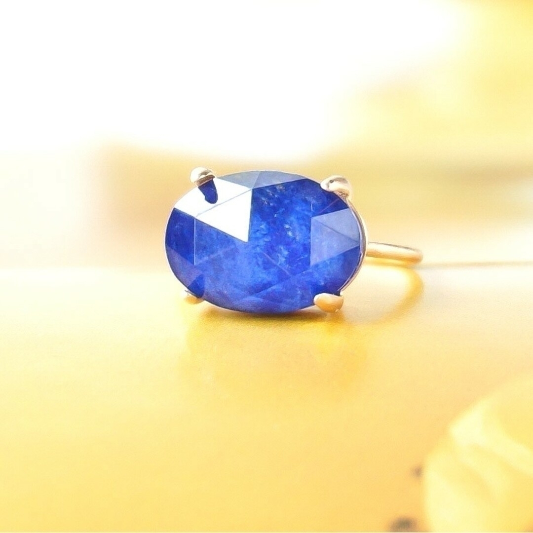 天然石 大粒 ラピスラズリ リング シルバー925製 12月誕生石 青 フリー ハンドメイドのアクセサリー(リング)の商品写真