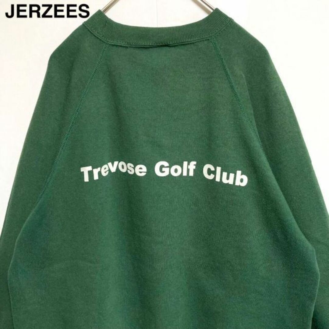 希少◎JERZEES◎762タグ◎スウェット◎緑×白◎好配色◎太アーム◎着回し