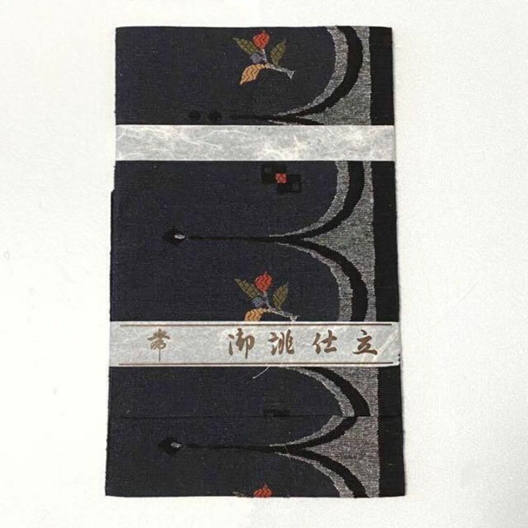 新品】正絹 九寸名古屋帯 洋風 モダン 花 紺 赤 黄色 紫 緑 グレーの