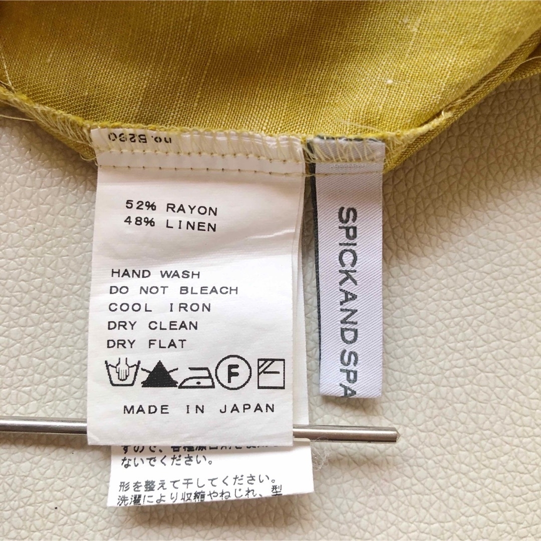 Spick & Span(スピックアンドスパン)の343スピック＆スパンリネンリボンノースリーブブラウスFマスタードイエロー日本製 レディースのトップス(シャツ/ブラウス(半袖/袖なし))の商品写真