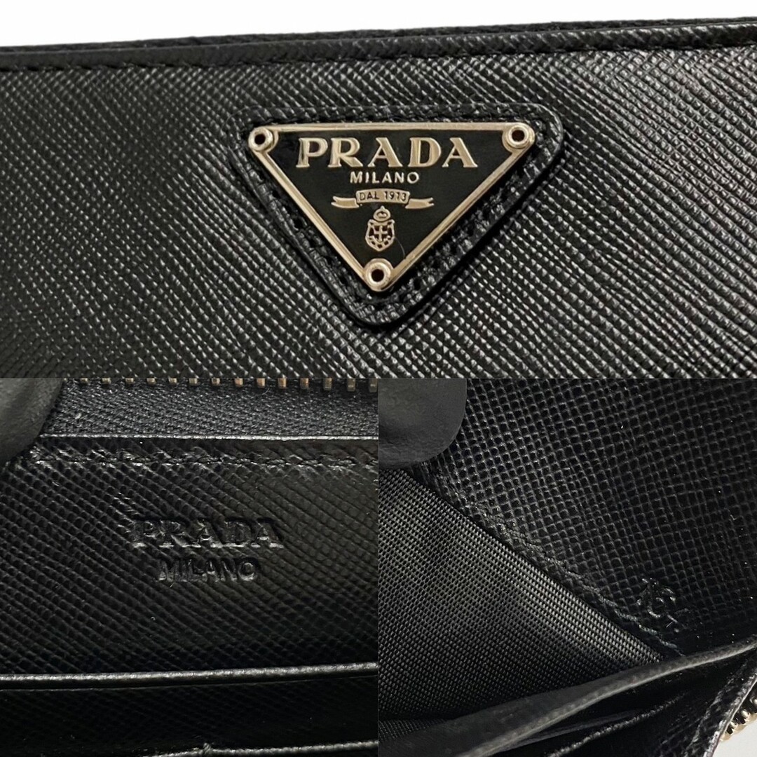 美品 PRADA プラダ サフィアーノ ロゴ ラウンド 長財布 黒