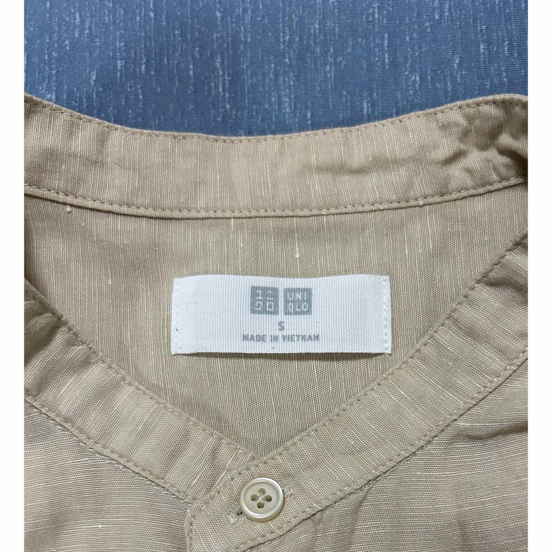 UNIQLO(ユニクロ)のユニクロ　リネン コットン スタンドカラー シャツ 半袖 S メンズのトップス(シャツ)の商品写真