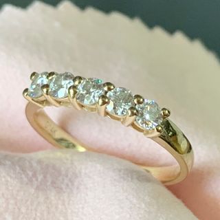 モアサナイトリング K14ゴールド 合計0.5ct 5石ハーフエタニティ(リング(指輪))