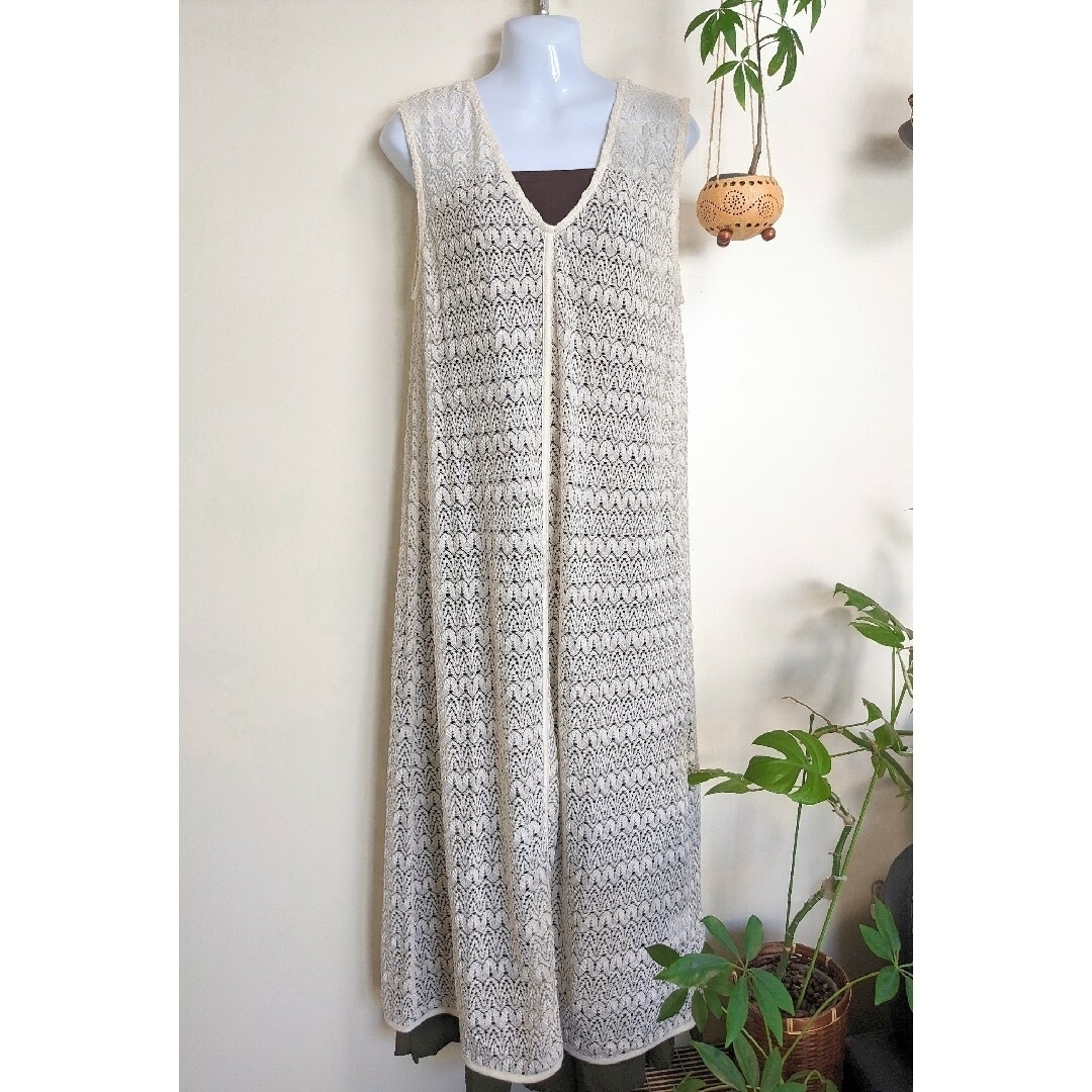 【新品】レースワンピース ロングベスト ノースリーブ レイヤードコーデ クロシェ