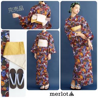 当日発送可能！　merlot　フルーツ柄　浴衣　3点セット　紺