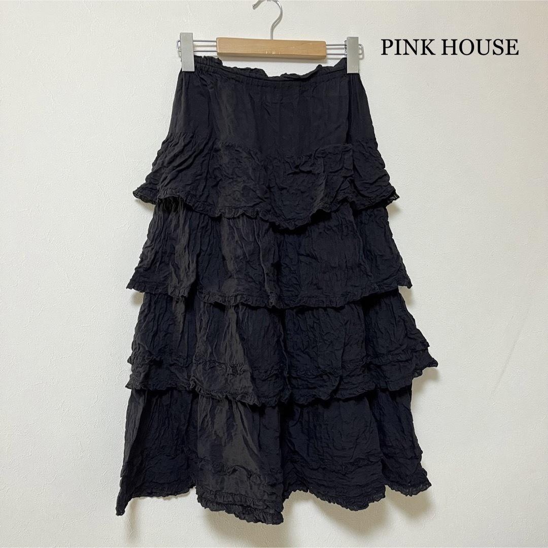 PINK HOUSE(ピンクハウス)のPINK HOUSE シワ加工 段々スカート ４段ティアード フリルスカート レディースのスカート(ロングスカート)の商品写真