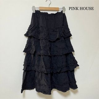 ピンクハウス(PINK HOUSE)のPINK HOUSE シワ加工 段々スカート ４段ティアード フリルスカート(ロングスカート)