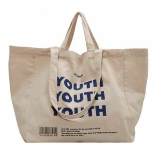 youth ロゴ トートバッグ 大容量 マチあり 韓国ファッション キャンバス(トートバッグ)