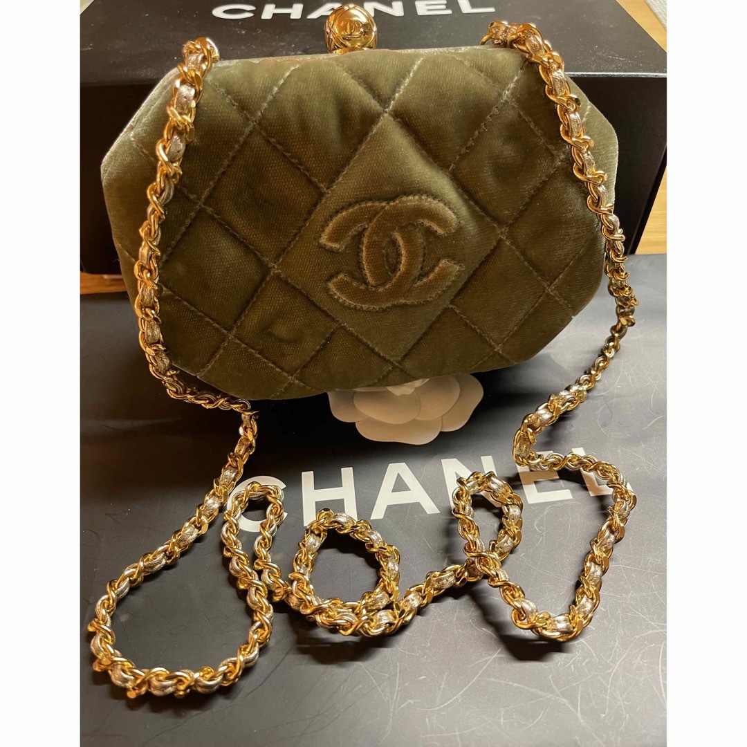 ハンドバッグシャネル　CHANEL ビロード　パーティ　チェーンバッグ　レア