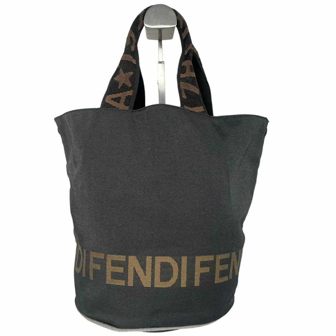 約20cmヨコ美品✨　FENDI フェンディ　ハンドバッグ　ロゴ　ブラック　ブラウン　ナイロン