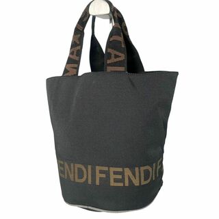 フェンディ(FENDI)の美品✨　FENDI フェンディ　ハンドバッグ　ロゴ　ブラック　ブラウン　ナイロン(ハンドバッグ)