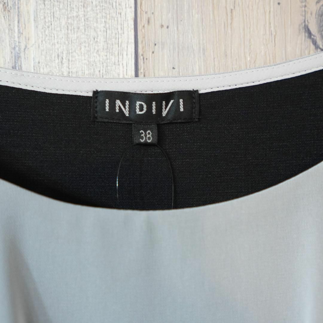 INDIVI(インディヴィ)の新品★ INDIVI レイヤード風シフォン＆グログランワンピース 黒×グレーM レディースのワンピース(ひざ丈ワンピース)の商品写真