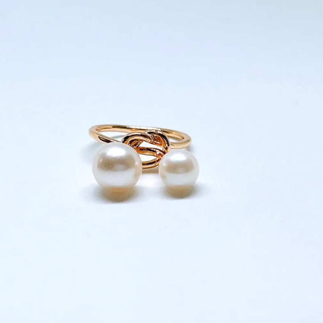 真珠 指輪 あこや真珠 リング 8mm ダブル真珠 ゴールド ピンキーリング レディースのアクセサリー(リング(指輪))の商品写真