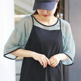 チャオパニックティピー(CIAOPANIC TYPY)のシアーボーダーリンガーTEE グリーン　本日までこの価格(Tシャツ/カットソー(半袖/袖なし))