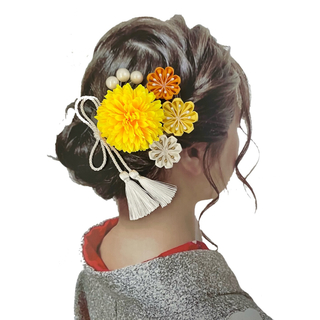 イエロー系 お花の髪飾り Ｕピン 6本セット(その他)