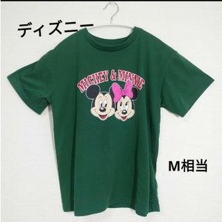 ディズニー(Disney)のディズニー　ミッキー＆ミニー　半袖　Tシャツ　緑　グリーン　M相当(Tシャツ/カットソー(半袖/袖なし))