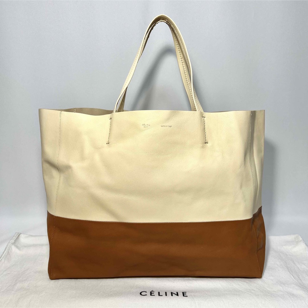 ◆美品◆ CELINE ホリゾンタルカバ トートバッグ バイカラー レザー平置き実寸