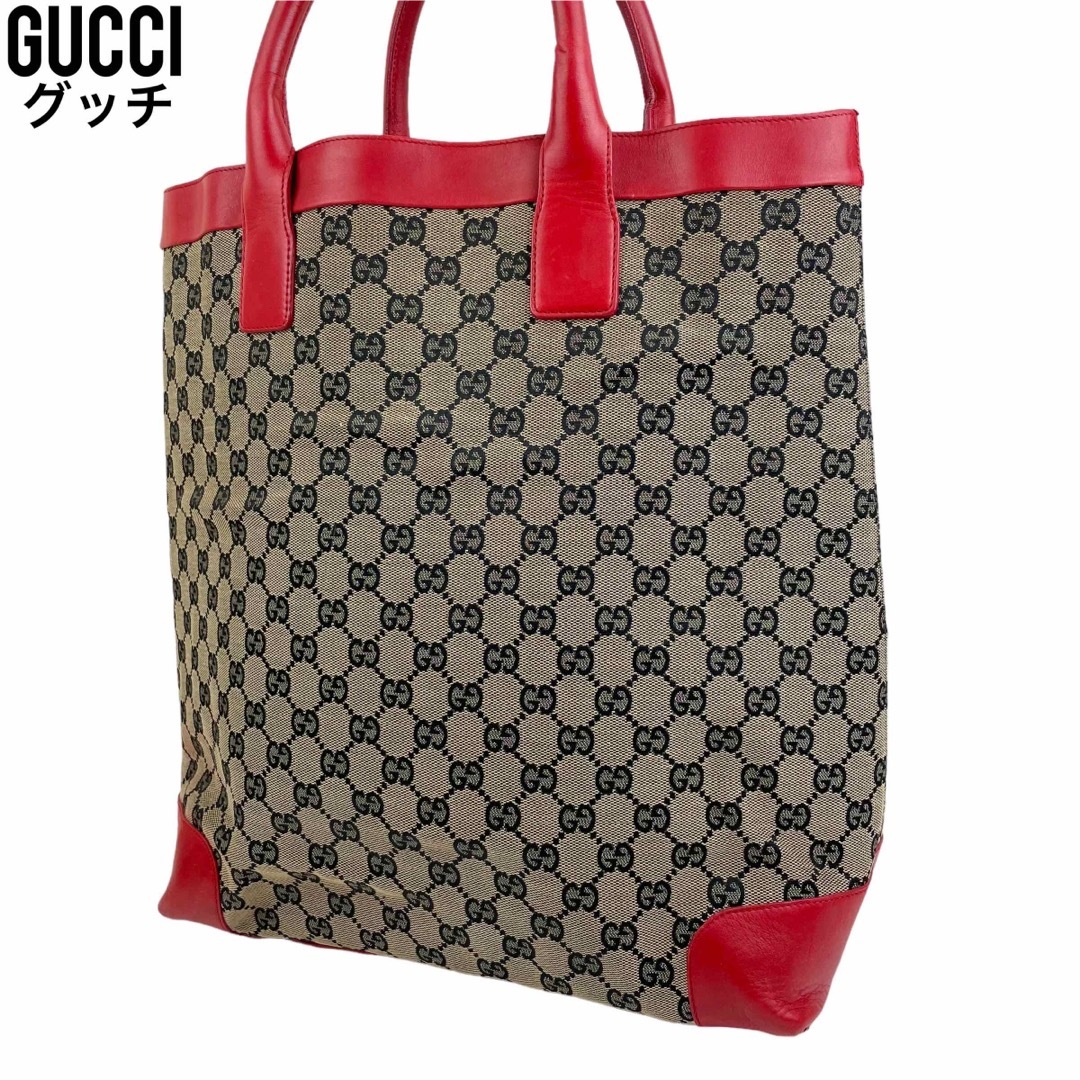 Gucci - ✨良品 GUCCI グッチ トートバッグ GGキャンバス レザー 赤