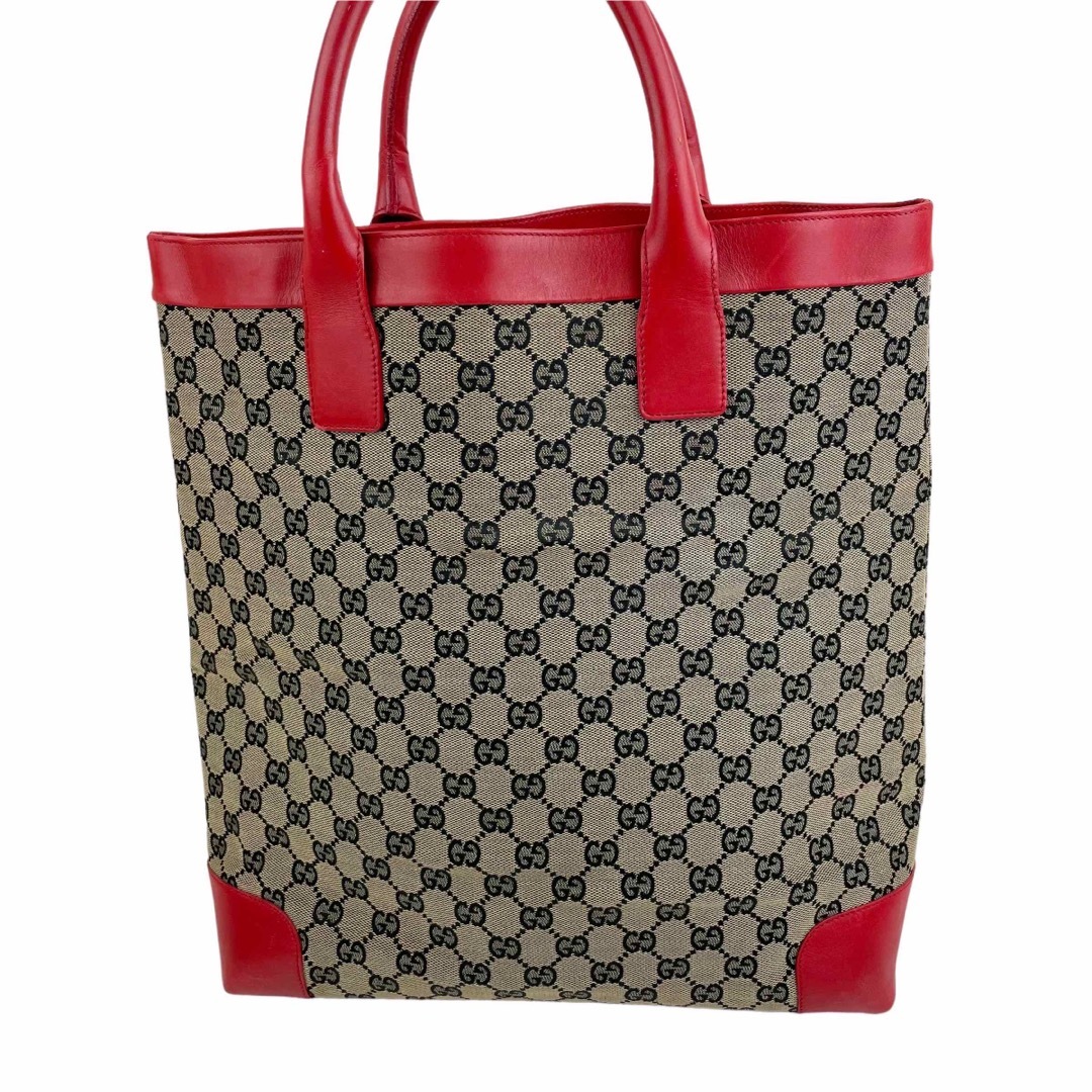 良品 GUCCI グッチ トートバッグ GGキャンバス レザー シェリーライン-