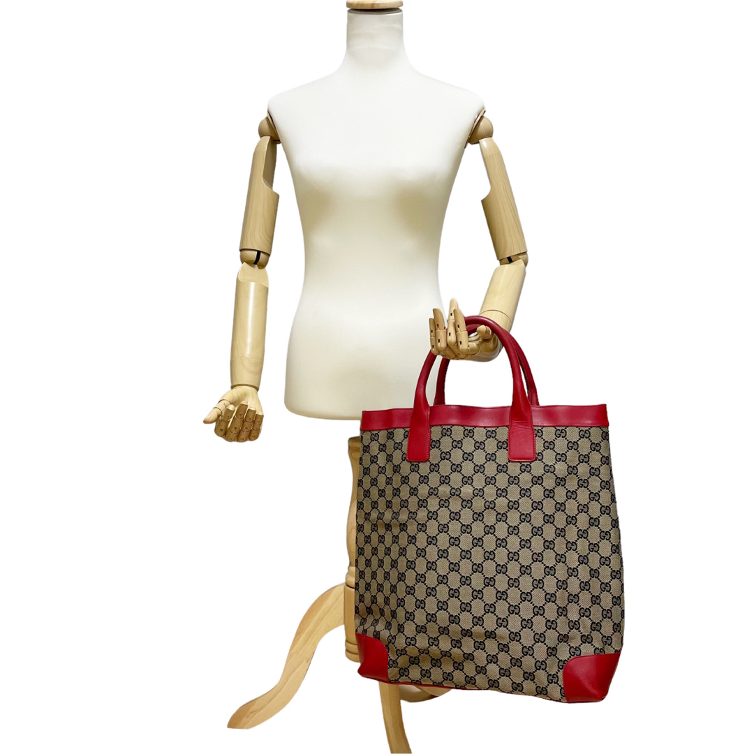 Gucci - ✨良品 GUCCI グッチ トートバッグ GGキャンバス レザー 赤